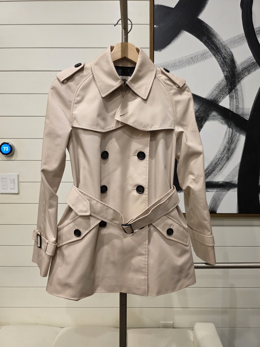 Classic Double-Breasted Trench Coat - Cream